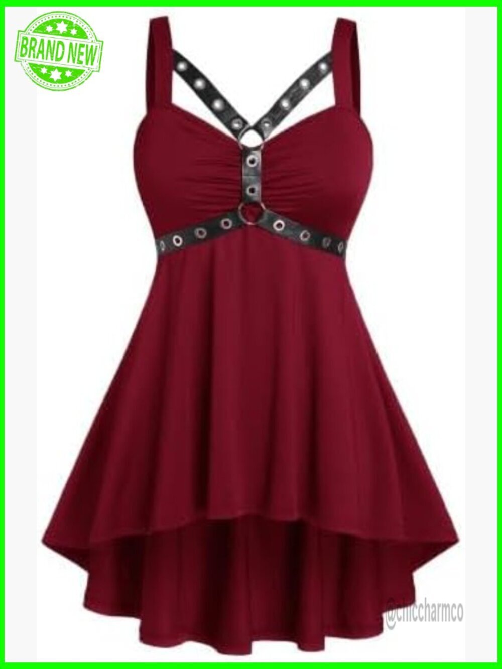 Plus Size High Low Tank Top Sleeveless Gothic Harness Top Curve Strap